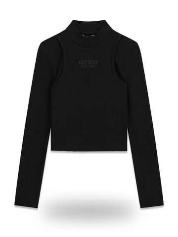 Guess Kids Midi Rib Ls T-shirt - T-Shirt Bambina - Nero