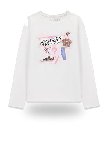 Guess Kids Ls T-shirt - T-Shirt Bambina - Bianco