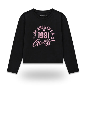 Guess Kids Midi Ls T-shirt Logo - T-Shirt Bambina - Nero