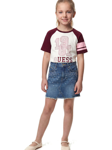Guess Kids Midi Raglan Ss T-Shirt - T-Shirt Bambina - Bianco