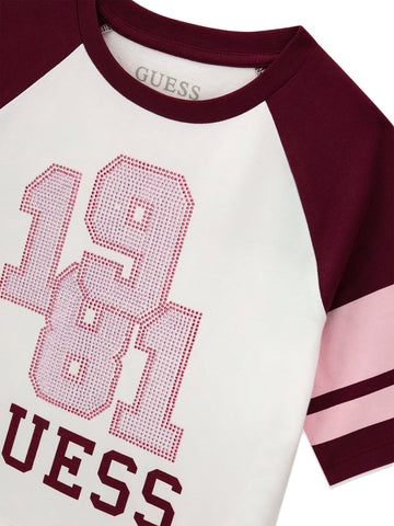 Guess Kids Midi Raglan Ss T-Shirt - T-Shirt Bambina - Bianco