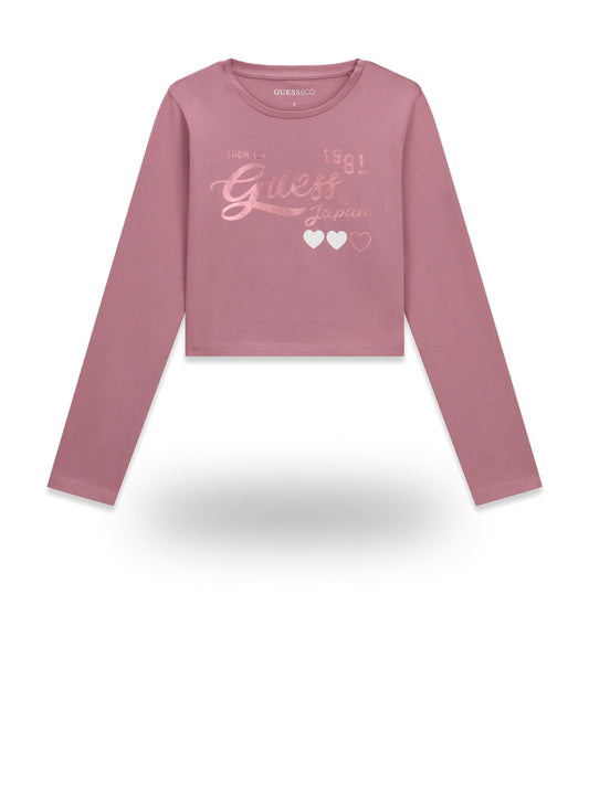 Guess Kids Slim Fit Ls T-shirt Logo - T-Shirt Bambina - Rosa