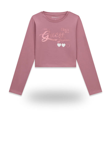 Guess Kids Slim Fit Ls T-shirt Logo - T-Shirt Bambina - Rosa