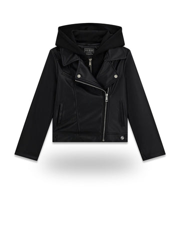 Guess Kids Pu Hooded Jacket - Capospalla Bambina - Nero