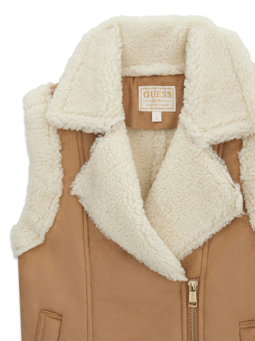 Guess Kids Suede Vest W/inner Sherpa - Capospalla Bambina - Cammello