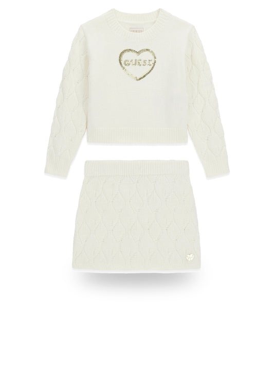 Guess Kids Set Ls Sweater + Sweater Skir - Pantaloni Bambina - Bianco