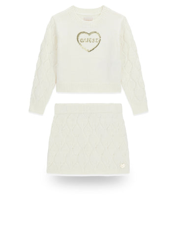 Guess Kids Set Ls Sweater + Sweater Skir - Pantaloni Bambina - Bianco