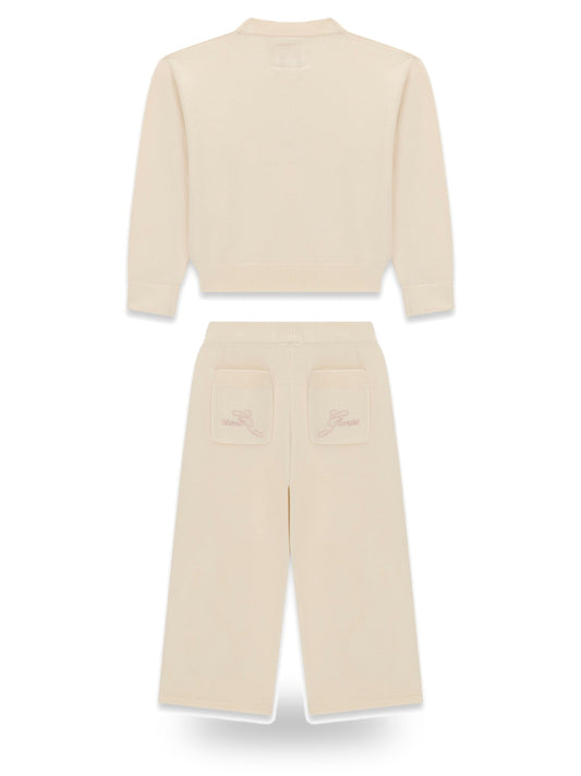 Guess Kids Set Hooded Ls Sweater Top+Sw - Pantaloni Bambina - Cream White