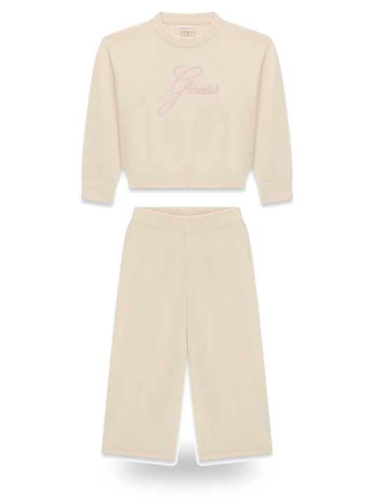 Guess Kids Set Hooded Ls Sweater Top+Sw - Pantaloni Bambina - Cream White