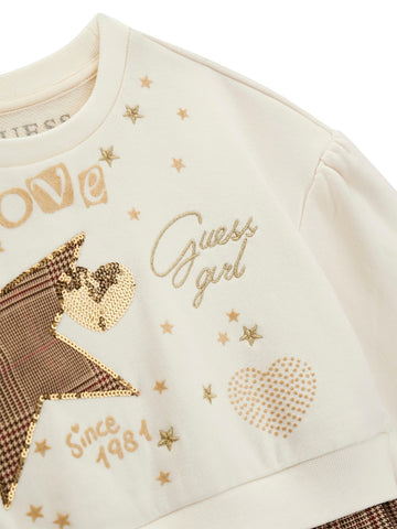 Guess Kids Mixed Fabric Ls Dress - Abiti Bambina - Cream White