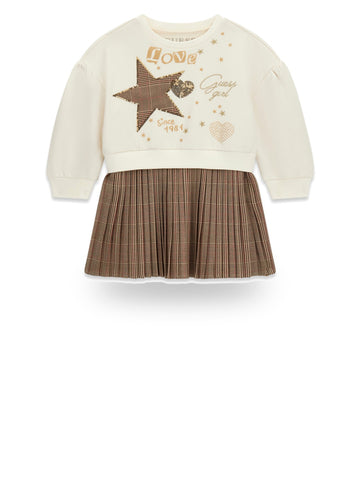 Guess Kids Mixed Fabric Ls Dress - Abiti Bambina - Cream White