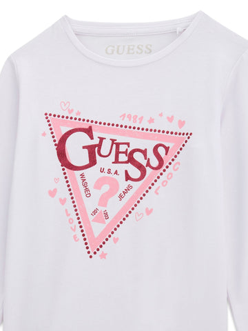 Guess Kids Ls T-shirt_logo - T-Shirt Bambina - Bianco