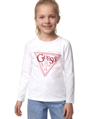 Guess Kids Ls T-shirt_logo - T-Shirt Bambina - Bianco