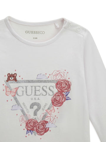 Guess Kids Ls T-shirt_logo - T-Shirt Bambina - Bianco