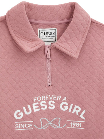 Guess Kids Ls Active Top With Half Zip - T-Shirt Bambina - Rosa