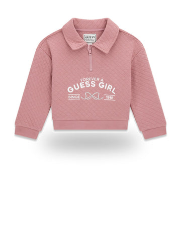 Guess Kids Ls Active Top With Half Zip - T-Shirt Bambina - Rosa