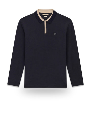 Guess Ls Detailed Textured Polo - Maglieria Uomo - Blu