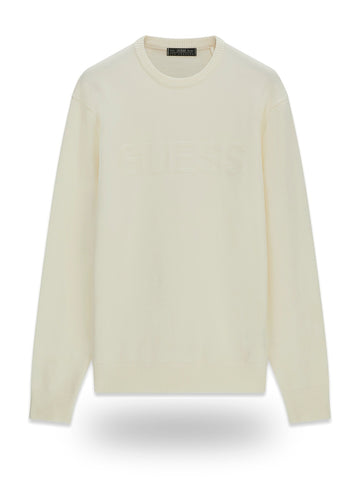 Guess Noburo Cn Logo Reverse Ls Swtr - Maglieria Uomo - Beige