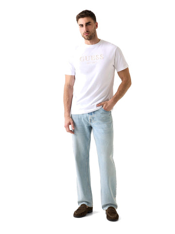 Guess Cn Ss Guess Logo Embroidery Te - T-Shirt Uomo - Bianco