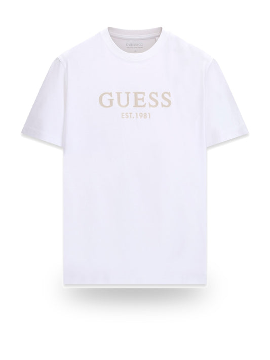 Guess Cn Ss Guess Logo Embroidery Te - T-Shirt Uomo - Bianco
