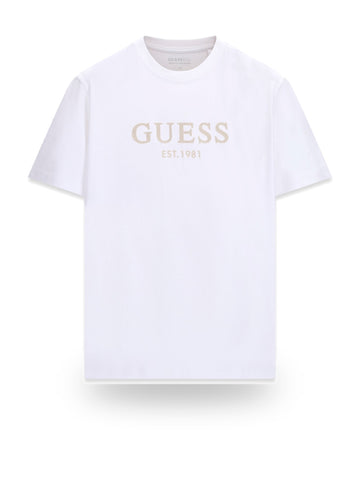Guess Cn Ss Guess Logo Embroidery Te - T-Shirt Uomo - Bianco