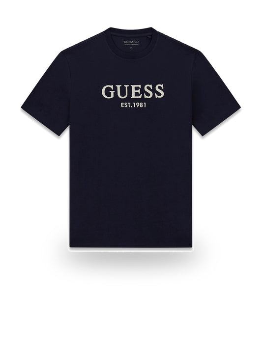 Guess Cn Ss Guess Logo Embroidery Te - T-Shirt Uomo - Blu
