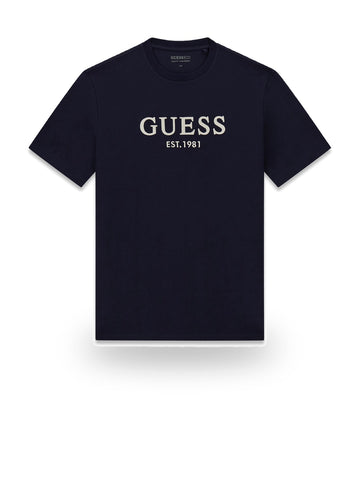 Guess Cn Ss Guess Logo Embroidery Te - T-Shirt Uomo - Blu