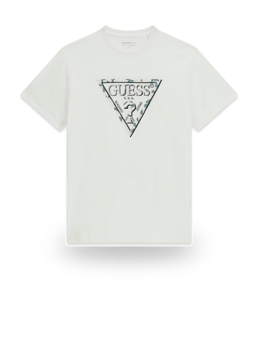 Guess Cn Ss Triangle Leaves Embroide - T-Shirt Uomo - Bianco
