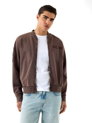 Guess High Nk Zipped Washed Patch Lo - Felpe Uomo - Marrone