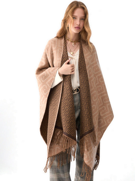 Liu-Jo Poncho Double New Logo Chain - Capospalla Donna - Cammello