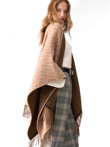 Liu-Jo Poncho Double New Logo Chain - Capospalla Donna - Cammello