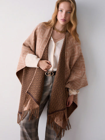 Liu-Jo Poncho Double New Logo Chain - Capospalla Donna - Cammello