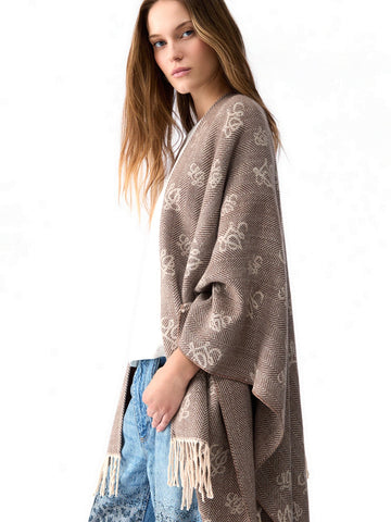 Liu-Jo Poncho Jacquard Resca Logo - Capospalla Donna - Beige