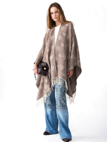 Liu-Jo Poncho Jacquard Resca Logo - Capospalla Donna - Beige