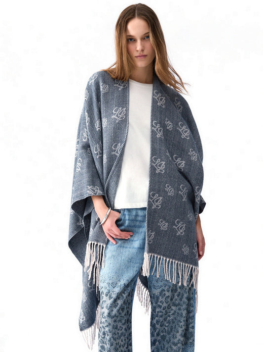 Liu-Jo Poncho Jacquard Resca Logo - Capospalla Donna - Blu