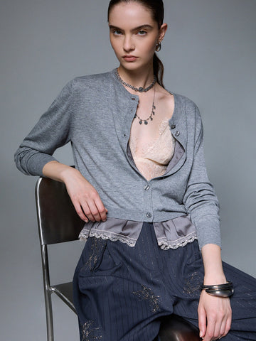 Liu-Jo White Maglia Aperta M/l Con Tessuto - Maglieria Donna - Grigio