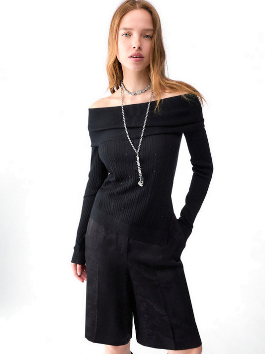 Liu-Jo White Maglia Chiusa Scollo Schiffer - Maglieria Donna - Nero