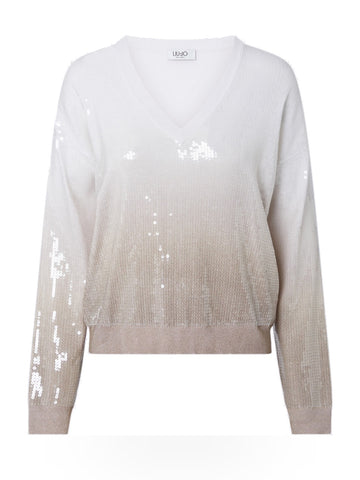 Liu-Jo White Ecs Maglia Chiusa Shaded Print - Maglieria Donna - Multicolore