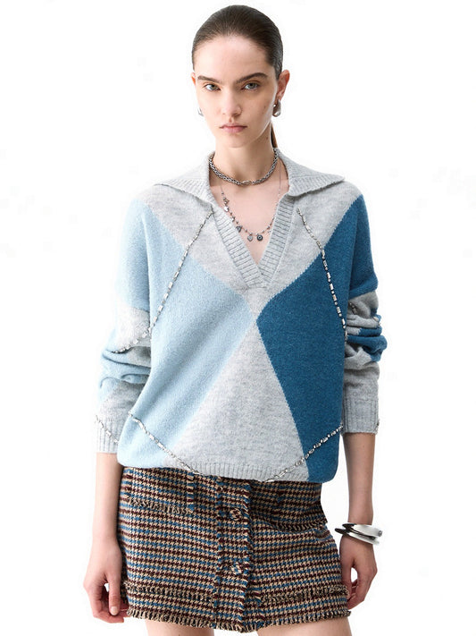 Liu-Jo White Maglia Chiusa M/l Argyle - Maglieria Donna - Multicolore