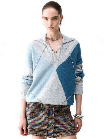 Liu-Jo White Maglia Chiusa M/l Argyle - Maglieria Donna - Multicolore