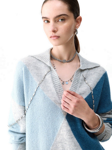 Liu-Jo White Maglia Chiusa M/l Argyle - Maglieria Donna - Multicolore