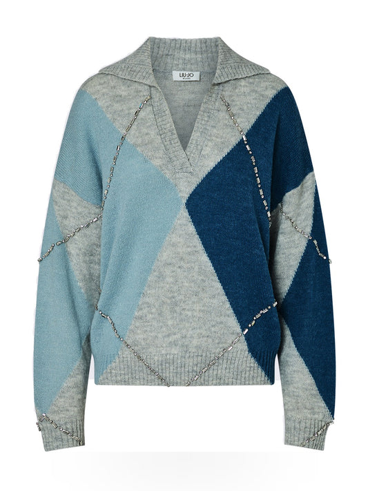Liu-Jo White Maglia Chiusa M/l Argyle - Maglieria Donna - Multicolore