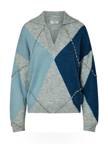 Liu-Jo White Maglia Chiusa M/l Argyle - Maglieria Donna - Multicolore