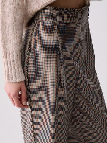 Liu-Jo White Pantalone Lungo Tinto Filo - Pantaloni Donna - Mini Pied De Poule