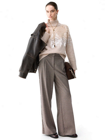 Liu-Jo White Pantalone Lungo Tinto Filo - Pantaloni Donna - Mini Pied De Poule