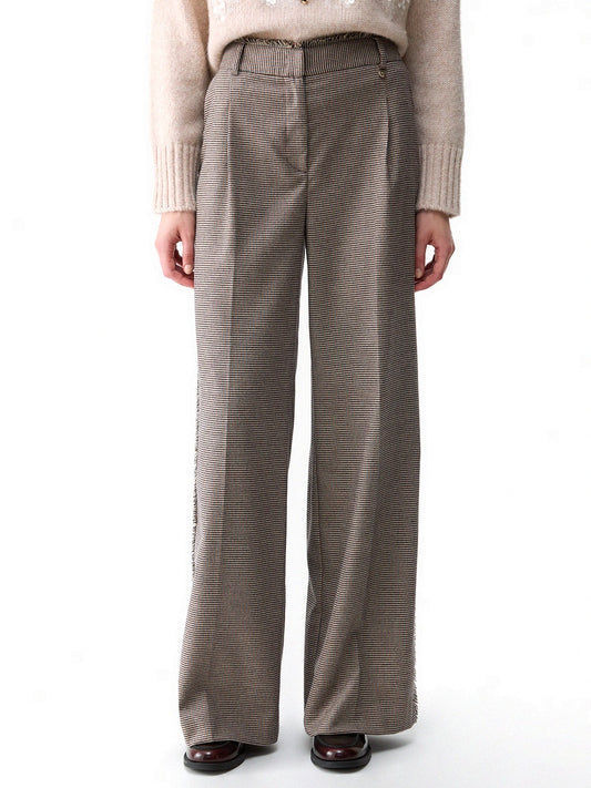 Liu-Jo White Pantalone Lungo Tinto Filo - Pantaloni Donna - Mini Pied De Poule