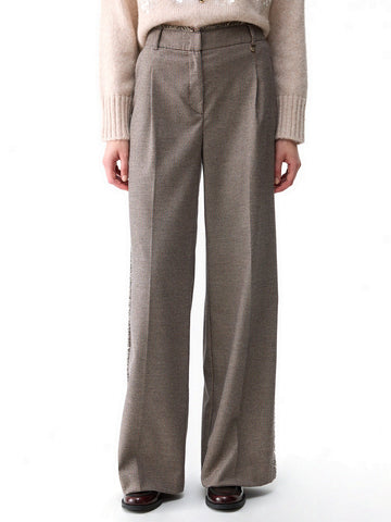 Liu-Jo White Pantalone Lungo Tinto Filo - Pantaloni Donna - Mini Pied De Poule