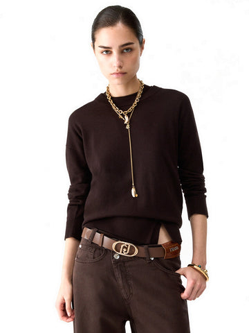 Liu-Jo White Maglia Chiusa M/l Basic - Maglieria Donna - Marrone
