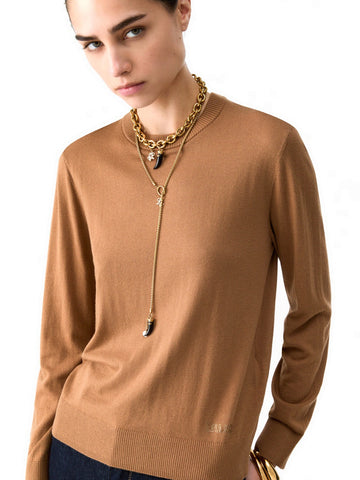 Liu-Jo White Maglia Chiusa Colletto Popelin - Maglieria Donna - Marrone