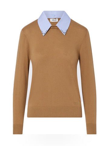 Liu-Jo White Maglia Chiusa Colletto Popelin - Maglieria Donna - Marrone